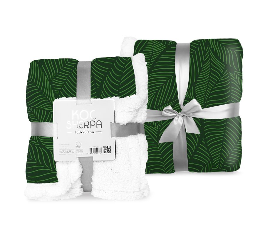 Fleece deka s beránkem listy zelená 150/200
