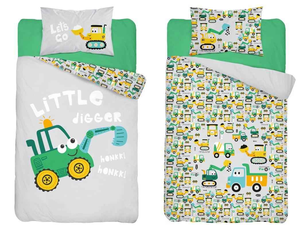 Bambusové povlečení do postýlky Bagr zelený 100/135