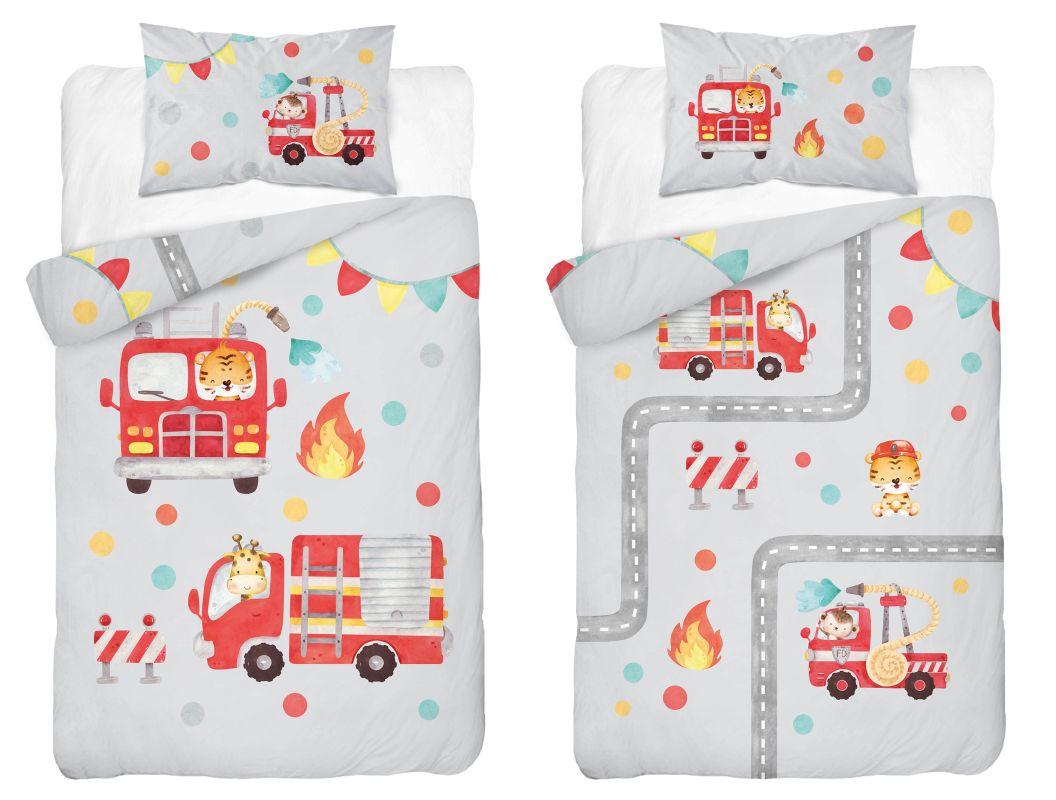 Bambusové povlečení do postýlky Hasiči šedá 100/135