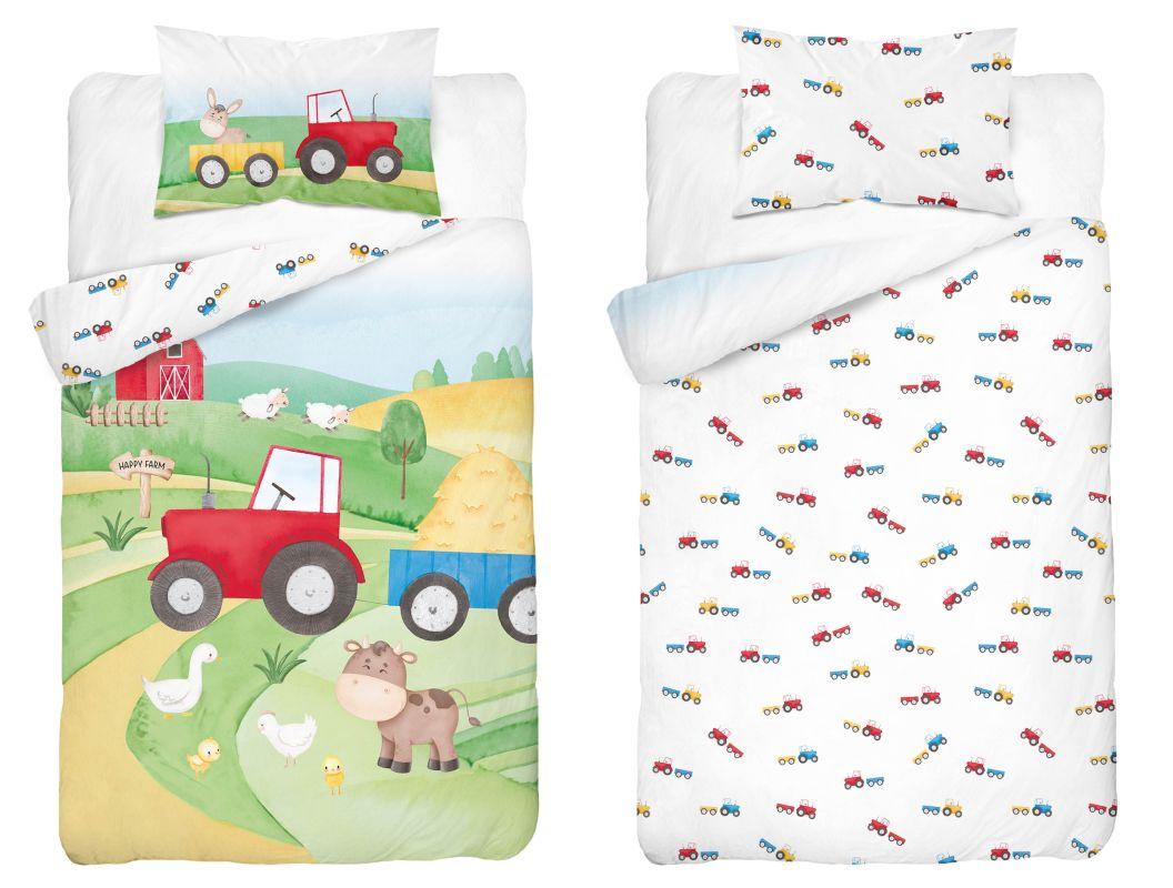 Bambusové povlečení do postýlky Šťastná farma červená 100/135
