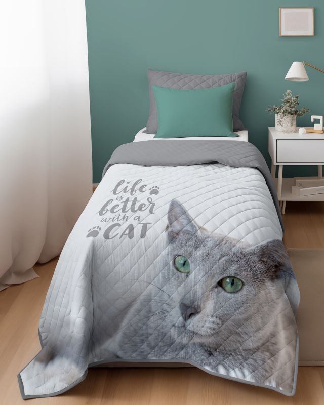 Přehoz na postel Kočka grey 170/210