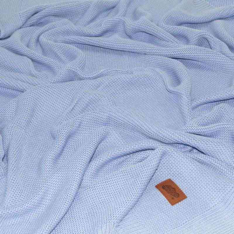 Pletená deka do kočárku bavlna bambus modrá 80/100