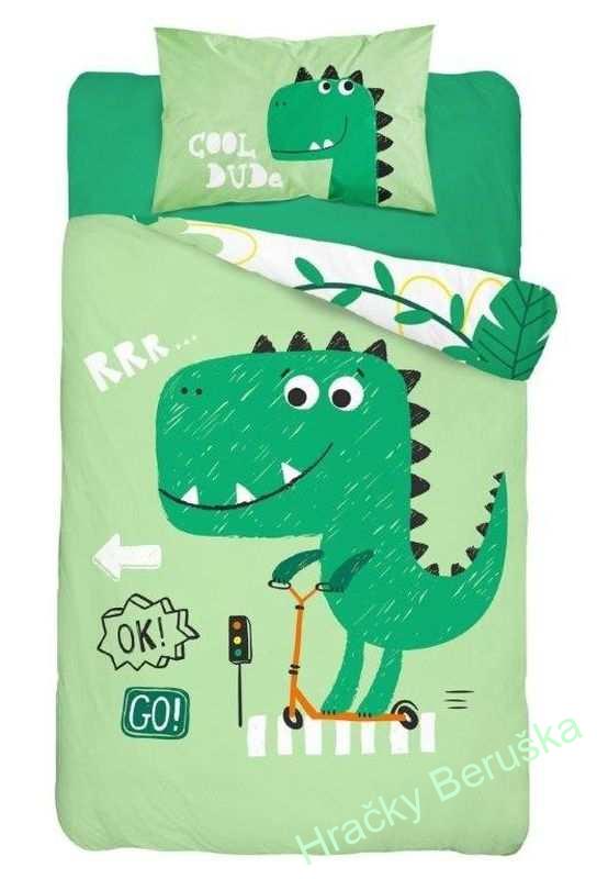 Bambusové povlečení do postýlky Dino green 100/135