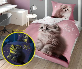 Povlečení Kotě pink svítící 140/200