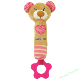 Dětská pískací plyšová hračka s kousátkem Baby Mix medvídek růžový