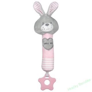 Dětská pískací plyšová hračka s kousátkem Baby Mix králík růžový